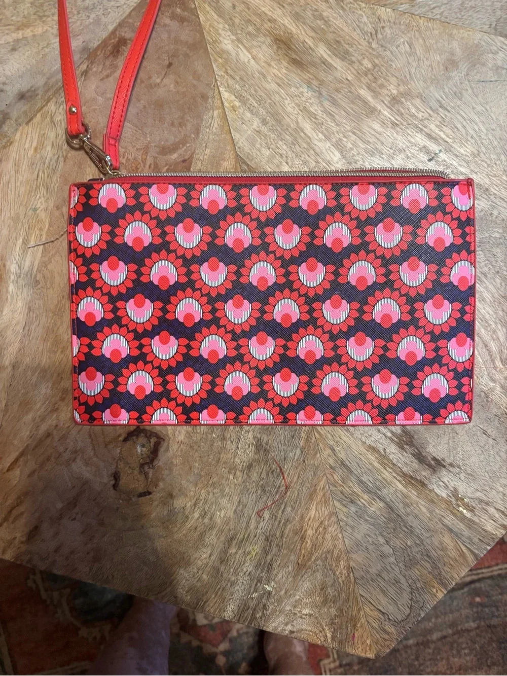 Trina Turk Red and Pink Floral Wristlet Clutch